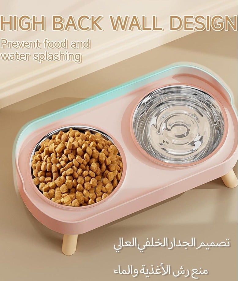 SOGAR SHAMO ارتفع وعاء القط ، رفعت القط الغذاء والماء وعاء مجموعة للقطط الداخلية ، دليل الرش مع 2 الفولاذ المقاوم للصدأ وعاء الغذاء الحيوانات الأليفة للقطط والجرر ، غسالة صحون آمنة الوردي - Image 2